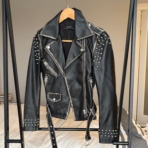 Zara Black Studded Leather Jacket